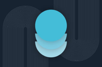 Abstract image of dark blue background with fading light blue circle and semi-circles in the Bauhaus style.